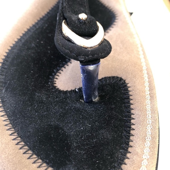 Socofy Black Suede Sandals w/ gold hardware - Picture 8 of 10